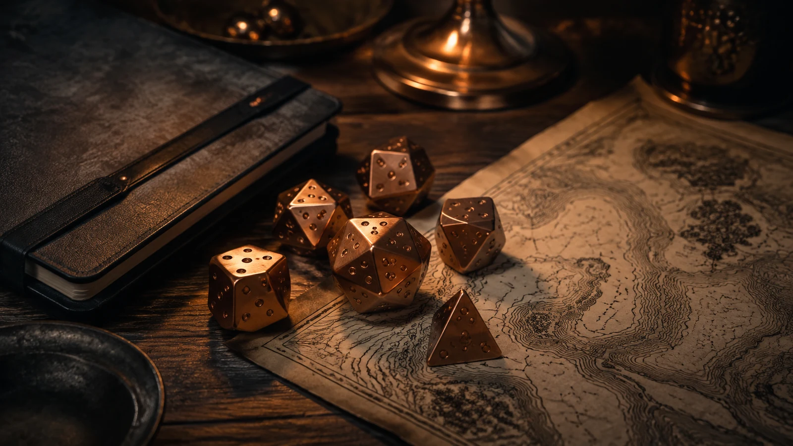 A candlelit fantasy tabletop ready for No Refunds for the Recently Deceased